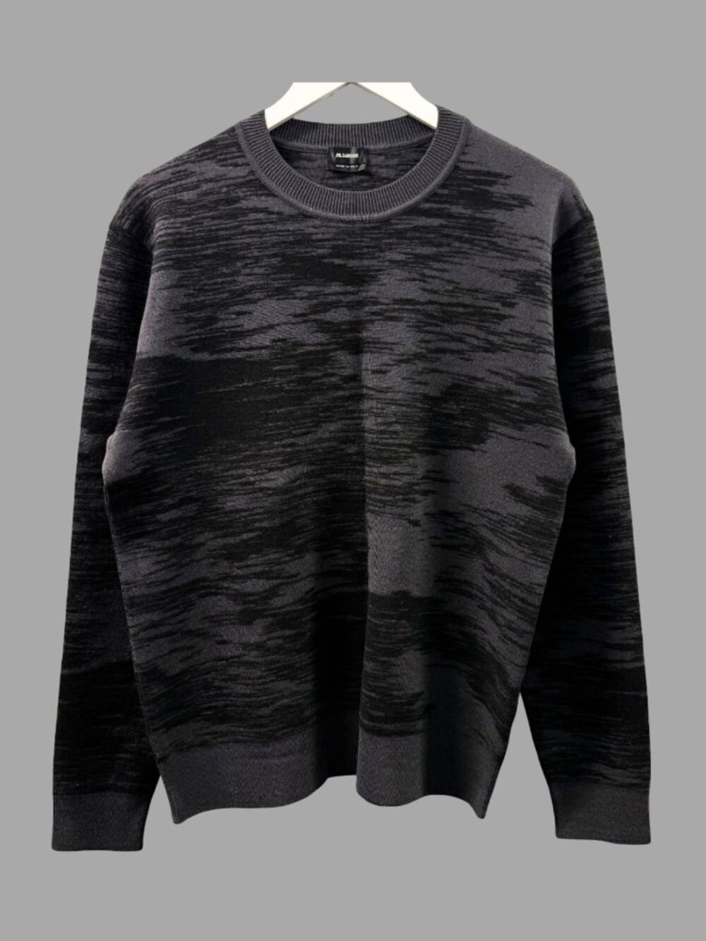 JIL SANDER AW17 Black Grey Abstract Pattern Wool Sweater Sz IT 50 Knit Crewneck